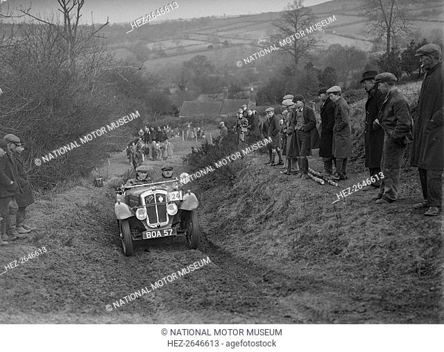 Austin 7 Grasshopper of WH Scriven competing in the MG Car Club Midland Centre Trial, 1938. Artist: Bill Brunell