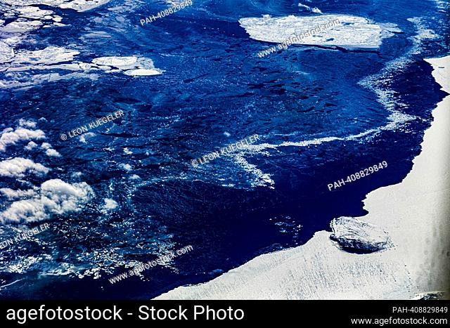 View of drift ice near Groenland from an airplane, May 13, 2023. Copyright: Leon Kuegeler/photothek.de. - Greenland/