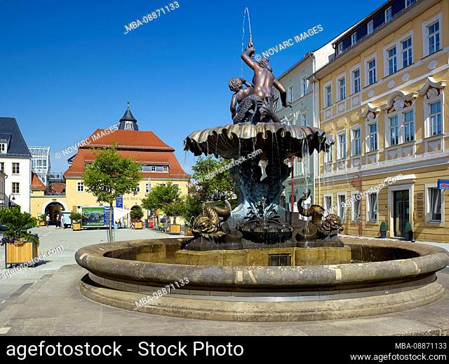 Market with Sendig Fountain, Bad Schandau, Saxon Switzerland-East Ore Mountains, Saxony, Germany