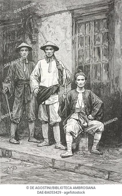 Agents of Chinese companies, United States of America, drawing by Diogene Maillard (1840-1926) from a photograph), from The White Conquest, 1875