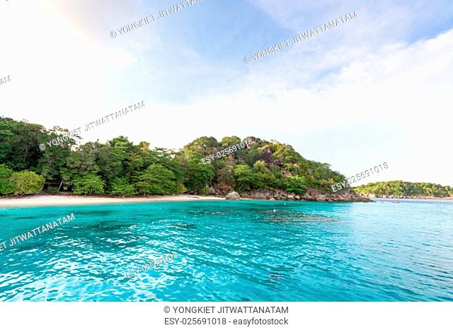Beautiful green blue sea front small beach at Honeymoon Bay is a famous attractions for diving on Ko Miang island in Mu Koh Similan National Park