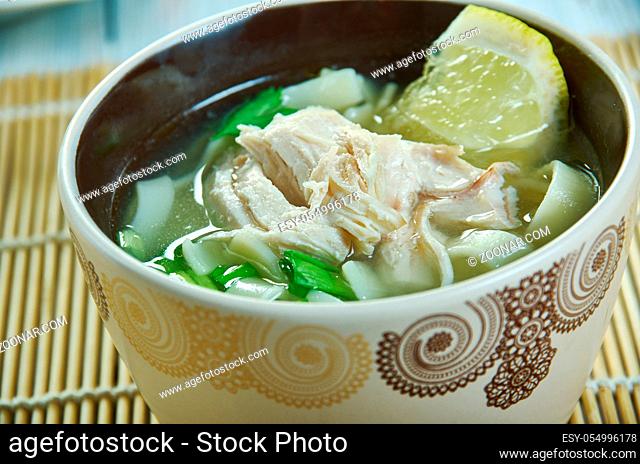 Dak Kalguksu , Korean Homestyle Chicken Noodle Soup close up
