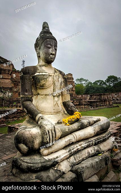 Buddha statue at Wat Phu Khao Thong temple in Ayutthaya. Thailand