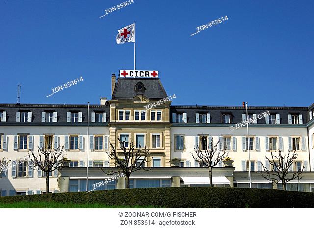 Hauptquartier des Internationalen Komitee vom Roten Kreuz, IKRK, mit Rot-Kreuz-Flagge, Genf, Schweiz / Headquarters of the International Committee of the Red...