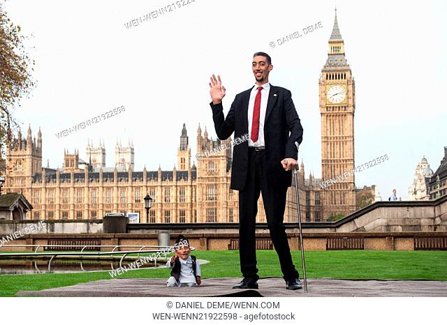 Chandra Bahadur Dandi, the shortest man ever, and Sultan Kosen, the tallest living man, come together for Guinness World Record Day at St