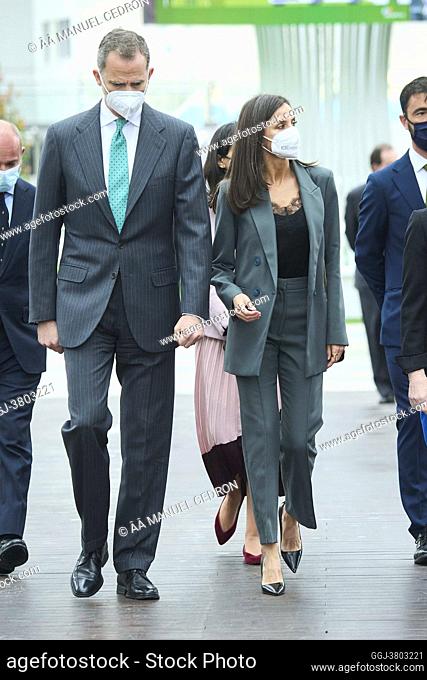 King Felipe VI of Spain, Queen Letizia of Spain attends the opening of the Iberdrola Innovation and Training Centre on April 9, 2021 in San Agustin de Guadalix