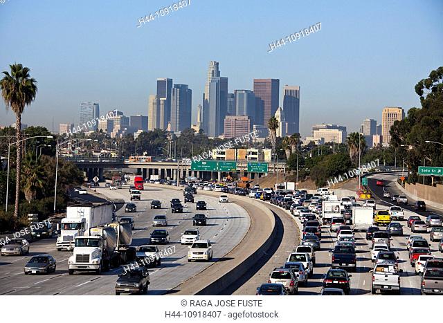 USA, United States, America, California, Los Angeles, City, Downtown, freeway, architecture, busy, cars, consumption, energy, rush, rush, skyline, skyscraper