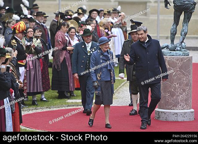 Prime Minister Soeder welcomes Queen Margrethe II of Denmark in Bavaria on November 12th, 2021 at the Koenigsbauplatz in the Residenz in Munich