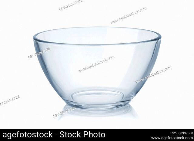 Front view of empty glass bowl isolated on white