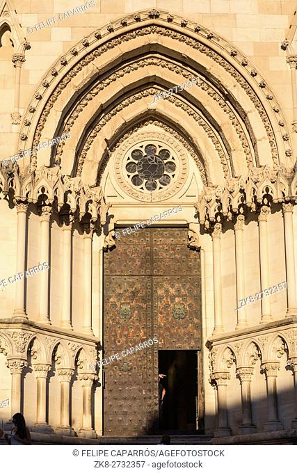 Detail of facade of the Cuenca's Cathedral, The cathedral is dedicated to St Julian, gothic english-norman style, XII century