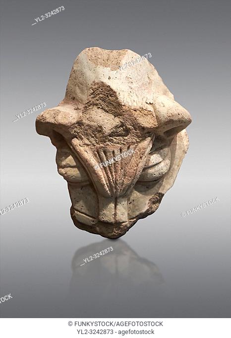 Hittite terra cotta head of a lion. Hittite Period 1650 - 1450 BC, Ortakoy Sapinuva . Çorum Archaeological Museum, Corum, Turkey