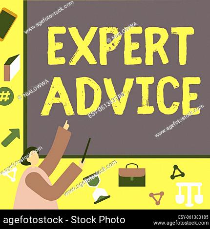 Inspiration showing sign Expert Advice, Business showcase Sage Good Word Professional opinion Extensive skill Ace Businessman Pointing Fingerpresentation Board...