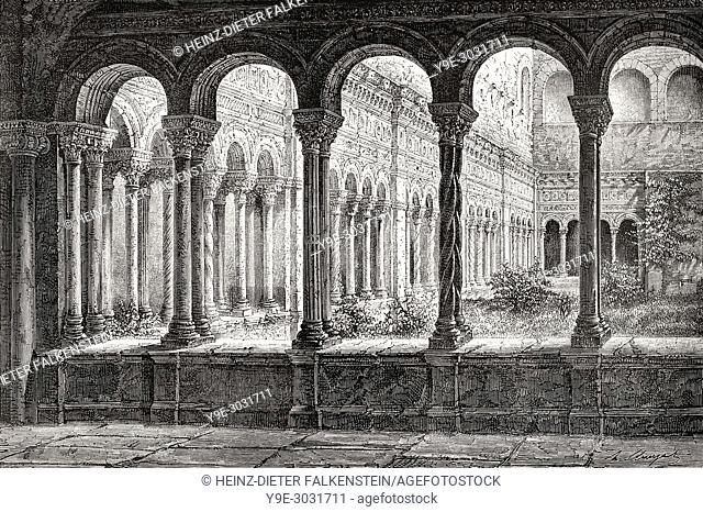 The cloister at the Basilica of Saint John Lateran, Rome, Italy, 19th Century