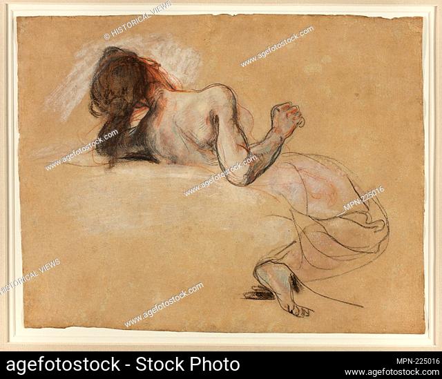 Crouching Woman - 1827 - Eugène Delacroix French, 1798-1863 - Artist: Eugène Delacroix, Origin: France, Date: 1827, Medium: Black and red chalk, with pastel