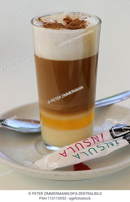 Barraquito - a new coffee drink from the Canary Island of Tenerife conquers Europe, taken on 20.09.2018 in the island's capital, Santa Cruz