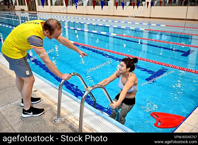 physiotherapist Gregory Vervloet and athlete Gabriella Willems pictured in action during a training camp organized by the BOIC-COIB Belgian Olympic Committee in...