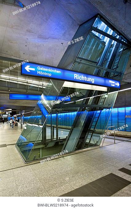 underground station city-hall-south with slanting elevator, Germany, North Rhine-Westphalia, Ruhr Area, Bochum
