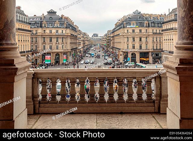 Paris, France, March 31 2017: Balcony of Opera National de Paris (Garnier Palace) - neo-baroque opera building