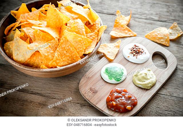 Cheese nachos in the bowl