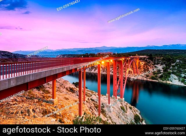 Colorful evening view of Maslenica bridge In Dalmatia, Croatia. Wide angle, long exposure and color grad filters used