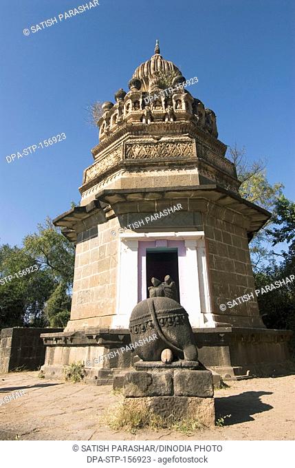 One small temple in compound of Sangemeshvar ; lord shankar shiva temple on bank of river karha & chamblis confluence ; Sasvad village ; taluka Purandar ;...