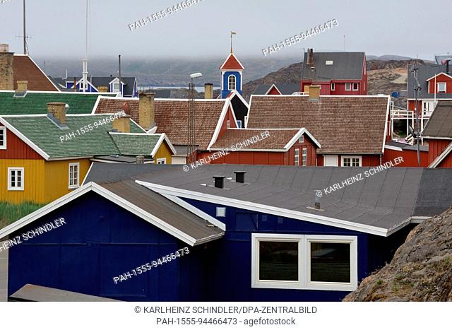 The town of Sisimiut on the west coast of Greenland. It is the second largest in the country, located in a rugged mountainous landscape 75 kilometres north of...