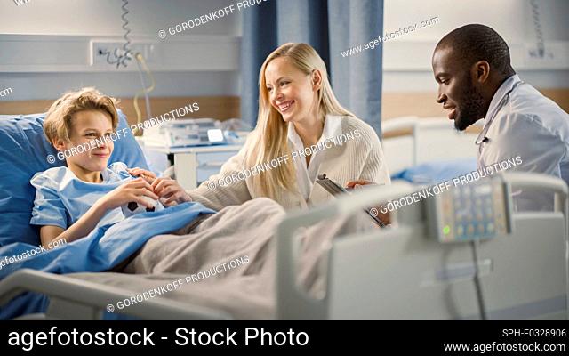 Mother visiting son in hospital