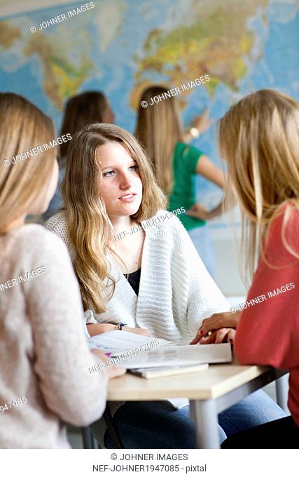 Teenage girls in classroom, Stockholm, Sweden