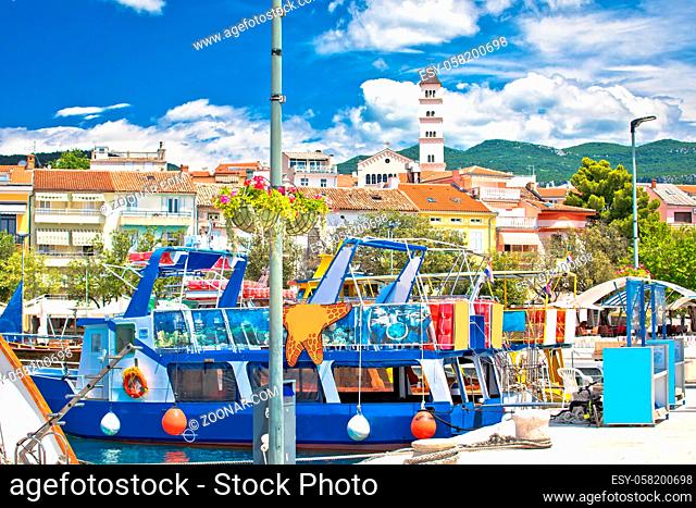 Colorful town of Crikvenica harbor and tower view, Kvarner region of Croatia