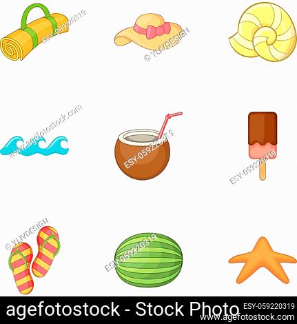 Summer vacation icons set. Cartoon illustration of 9 summer vacation vector icons for web