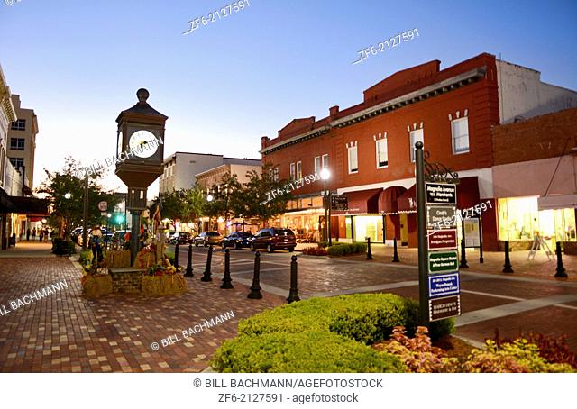 Sanford Florida historic district of 1st street in an old town in Florida known for farming, auto train and Trayvon Martin who was murdered black teenager in...