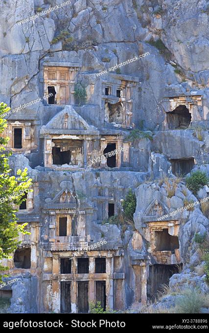 Myra, Antalya Province, Turkey. The Lycian rock tombs