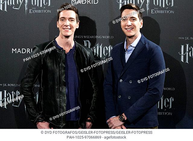 James Phelps and Oliver Phelps at the Photocall for the exhibition' Harry Potter: The Exhibiton' in pavilion 1 at the Ifema exhibition centre