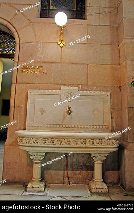 Marble washbasin in the Crypt of the Cathedral of Santa Maria la Real de la Almudena, Madrid, Spain