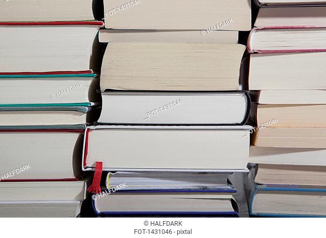 Full frame shot of stacked books