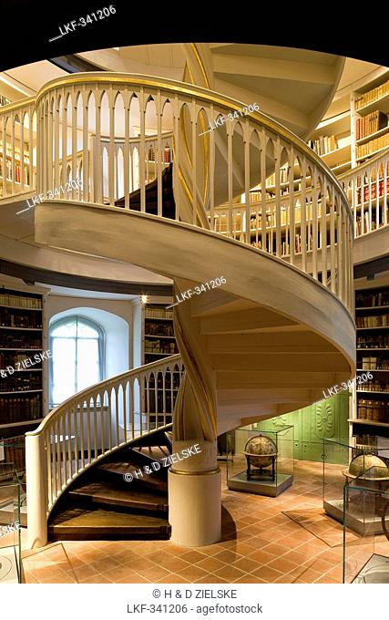 Spiral staircase at book tower of the Duchess Anna Amalia Library, Weimar, Thuringia, Germany, Europe