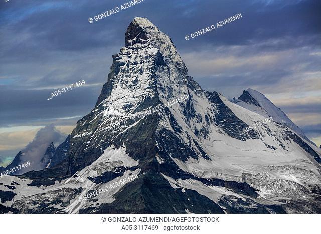 Matterhorn mountain peak. Cervino mountain peak. Zermatt. Swiss Alps . Valais. Switzerland. Europe