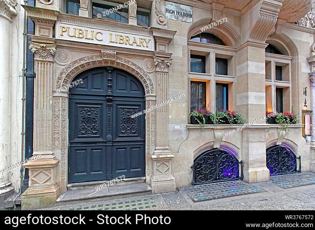 London, United Kingdom - January 28, 2013: Old Public Library Building Entrance at High Holborn in London, UK