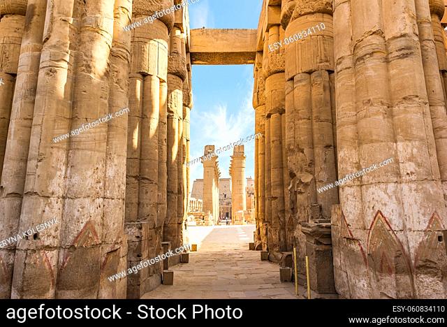 Colonnade of Luxor Temple at sunny morning, Egypt
