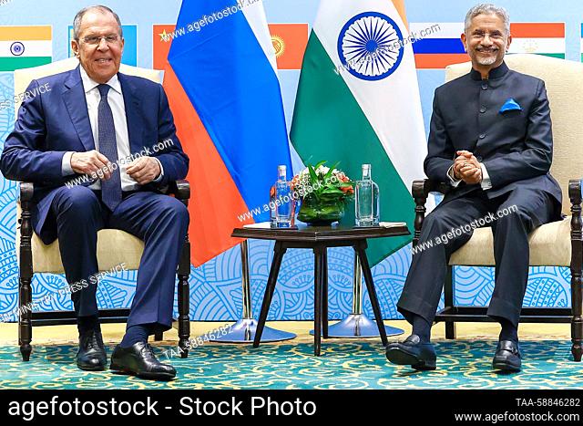 INDIA, PANAJI - MAY 4, 2023: Russia's Foreign Minister Sergei Lavrov (L) and India's External Affairs Minister Subrahmanyam Jaishankar during a meeting at the...