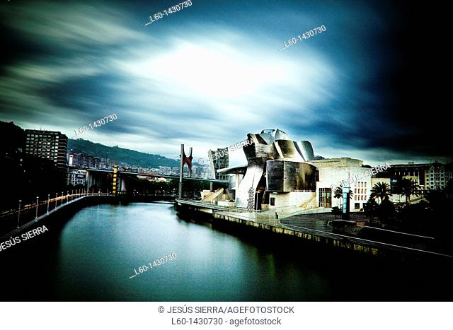 Guggenheim Bilbao Museum by Architect Frank Gehry, Nervion River, Bilbao, Province of Biscay, Basque Country, Spain
