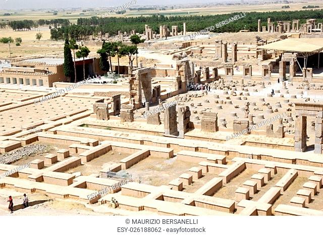 Tourists are visiting the ruins of Persepolis, Iran. Persepolis is situated 70 km northeast of Shiraz and was the capital of the Achaemenid Empire (550-330 BC)