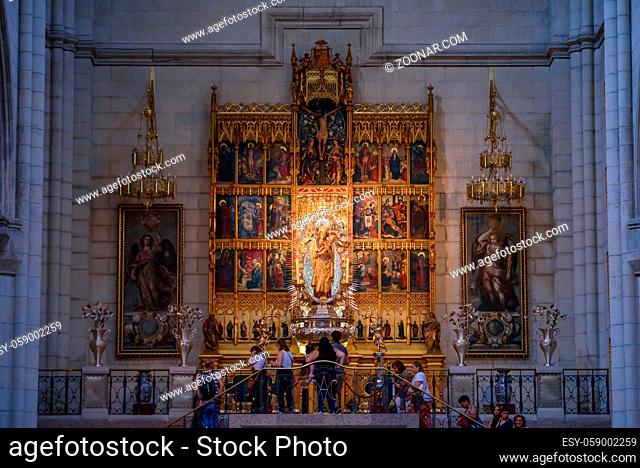 Altar of Almudena Cathedral in Madrid, Spain