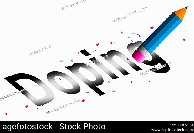 Erase doping word with pencil eraser isolated, 3D rendering