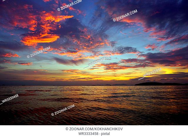 beautiful fantastic colorful dramatic sea sunset landscape in Thailand