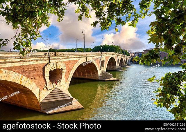 Pont Neuf bridge, Garonne river, Toulouse, Haute-Garonne, Occitanie, France, Europe. The Pont Neuf (French for ""New Bridge"") is a bridge that crosses the...