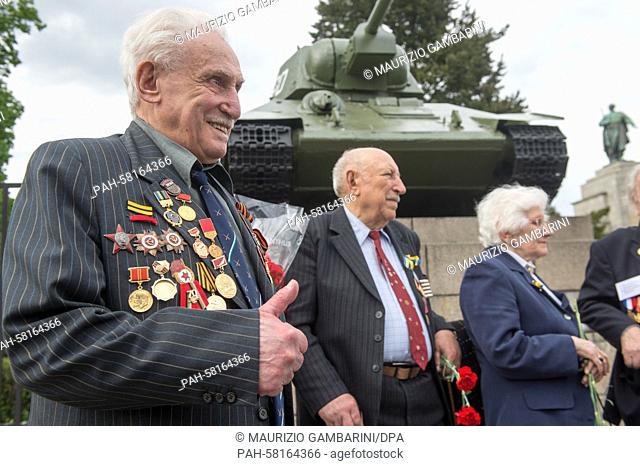 92-year-old Soviet war veteran David Dushmann at the Soviet Memorial in Berlin, 8 May 2015. Along with other veterans, he is remembering his comrades who died...