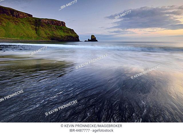 Structures in the sand on the beach of Talisker Bay, Isle of Skye, Scotland, United Kingdom