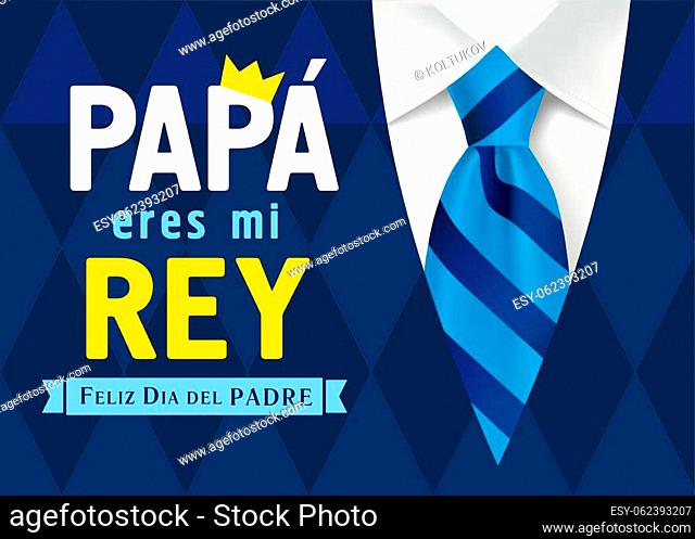 Papa eres mi Rey Feliz dia del Padre Spanish lettering, translation - Dad you are my king, Happy Fathers Day. Father day vector illustration with text, crown
