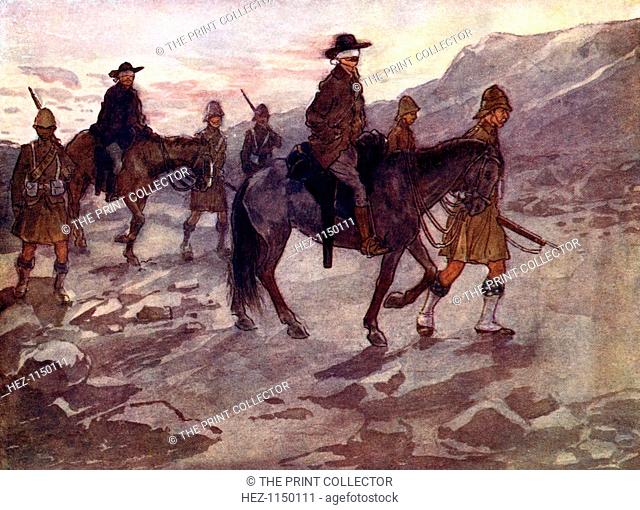 'The Boer leaders were blindfolded and guarded by soldiers of the Black Watch', 1902, (1905). The Boer War; British soldiers lead Boers blindfold to a meeting...
